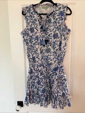 Sleeveless Blue Floral Tie-Front Cotton Dress- Samson(xl-runs small)